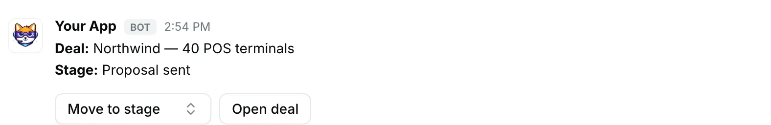 A select menu and a button — how it renders in Repzo Chat