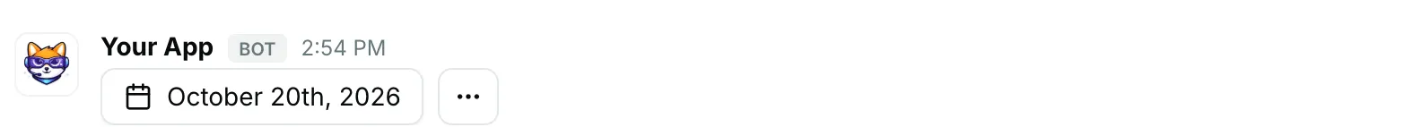 A date picker and an overflow menu — how it renders in Repzo Chat