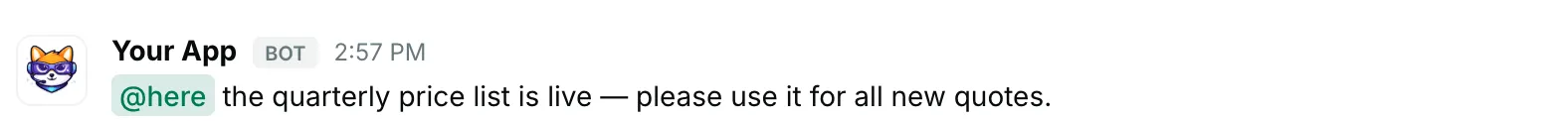 A broadcast mention — how it renders in Repzo Chat