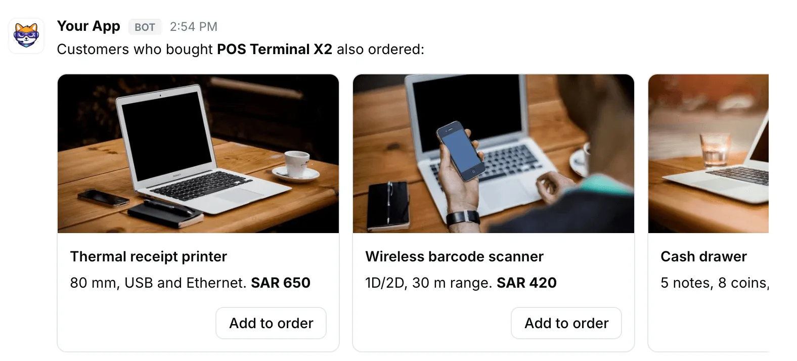 Recommended products — how it renders in Repzo Chat