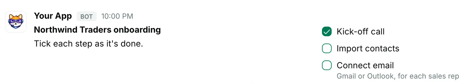Checkboxes in a section — how it renders in Repzo Chat