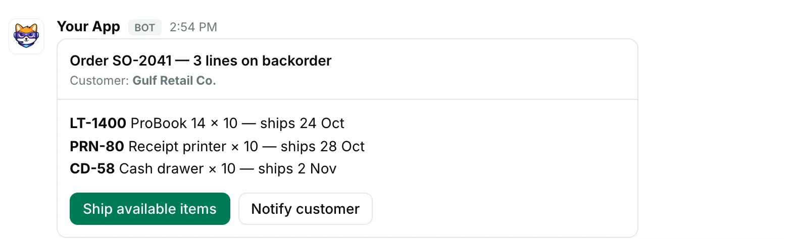 A container with a header divider — how it renders in Repzo Chat