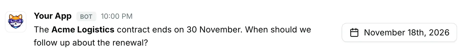 A section with a date picker — how it renders in Repzo Chat