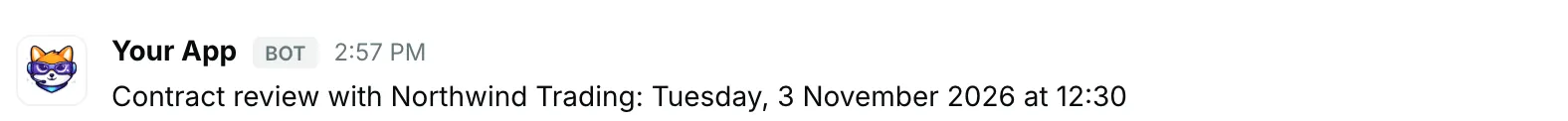 A meeting time — how it renders in Repzo Chat