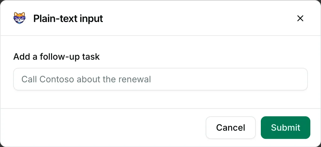 A quick-add field on the Home tab — how it renders in Repzo Chat