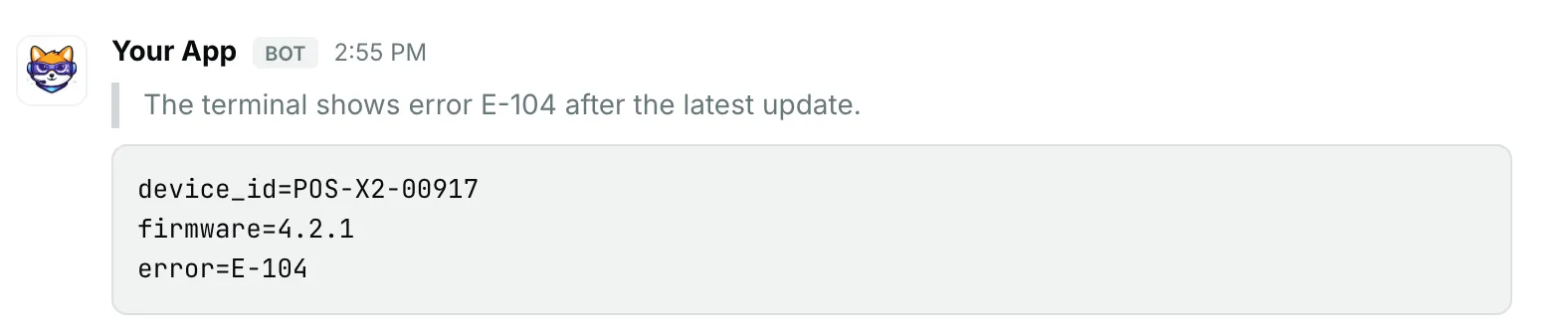 A quote and a code block — how it renders in Repzo Chat