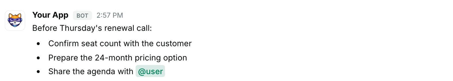 A bulleted list — how it renders in Repzo Chat