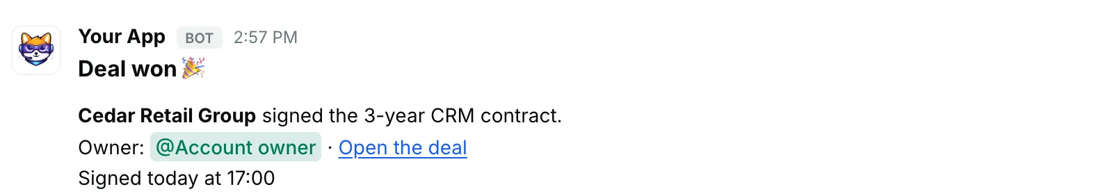 Plain text and mrkdwn — how it renders in Repzo Chat