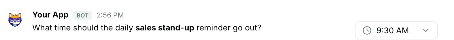 A section with a time picker — how it renders in Repzo Chat