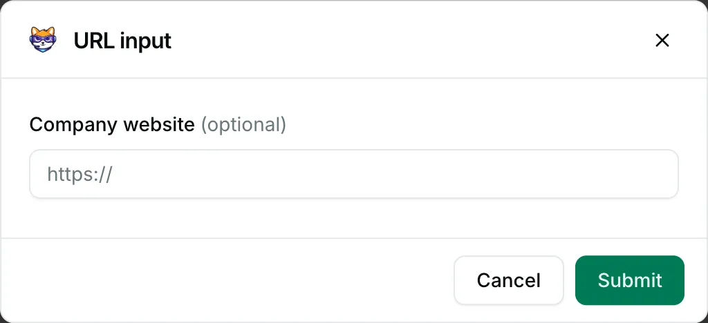 A URL input in a form — how it renders in Repzo Chat