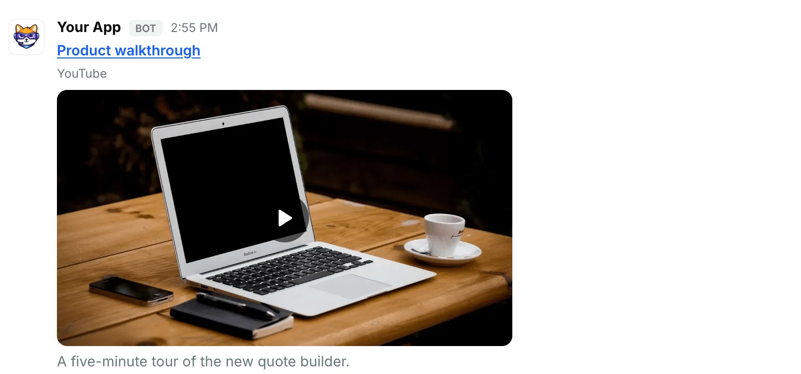 A YouTube video — how it renders in Repzo Chat