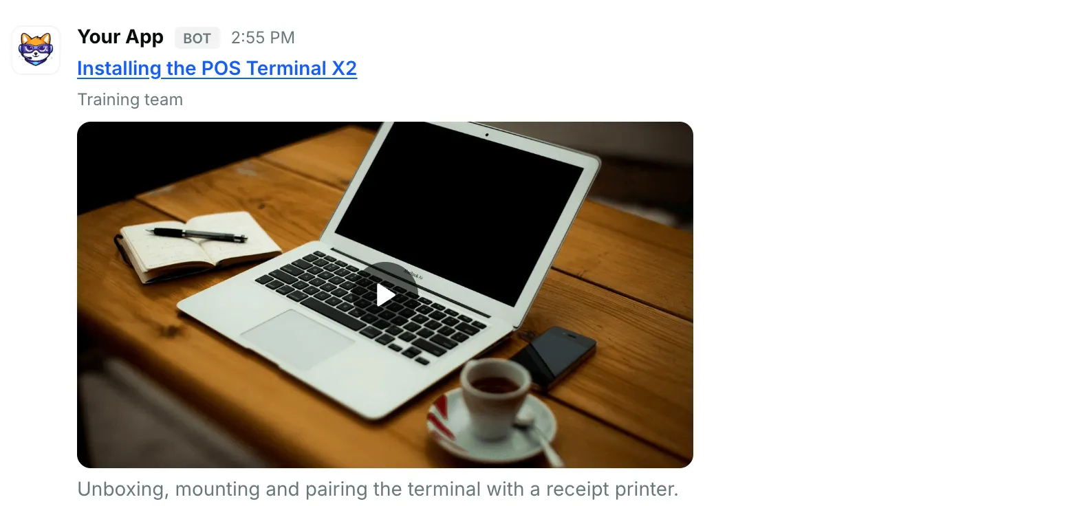 A hosted video file — how it renders in Repzo Chat